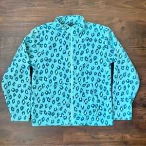 Eddie Bauer Fleece Winter Jacket Pockets Full Zipper Blue Leopard Girls Size L
